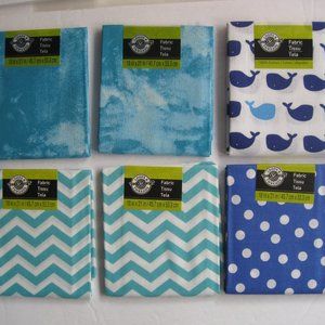 6 Loops and Threads Fabric Sheets 21" x 18" Blue Zig Zag, Whales, Polka Dots